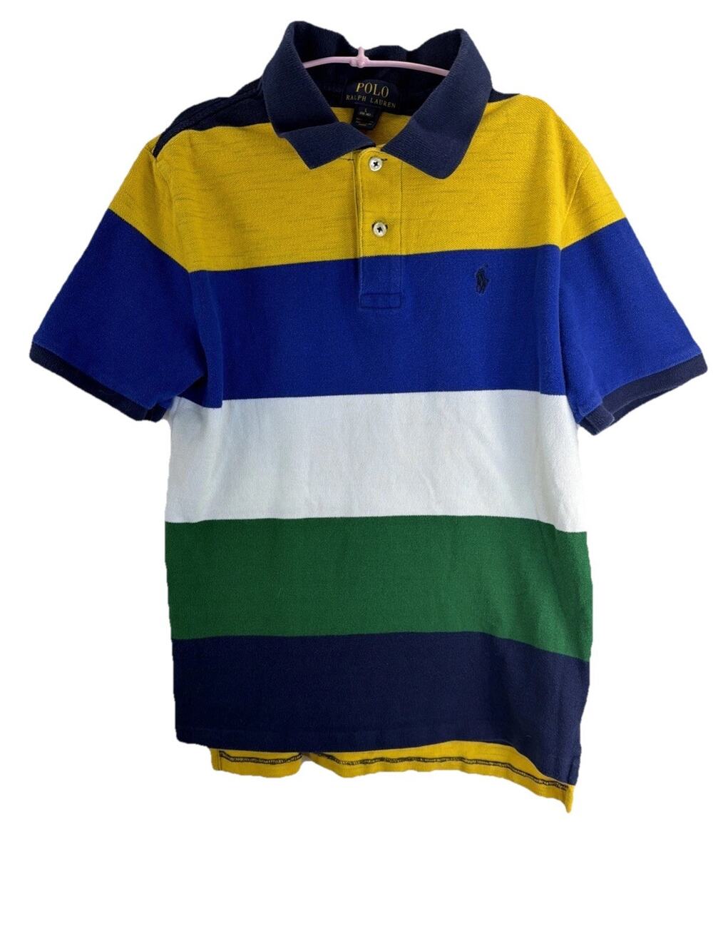 Polo Ralph Lauren Rugby Stripe Polo Shirt Boys Large Green Blue Preppy Classic